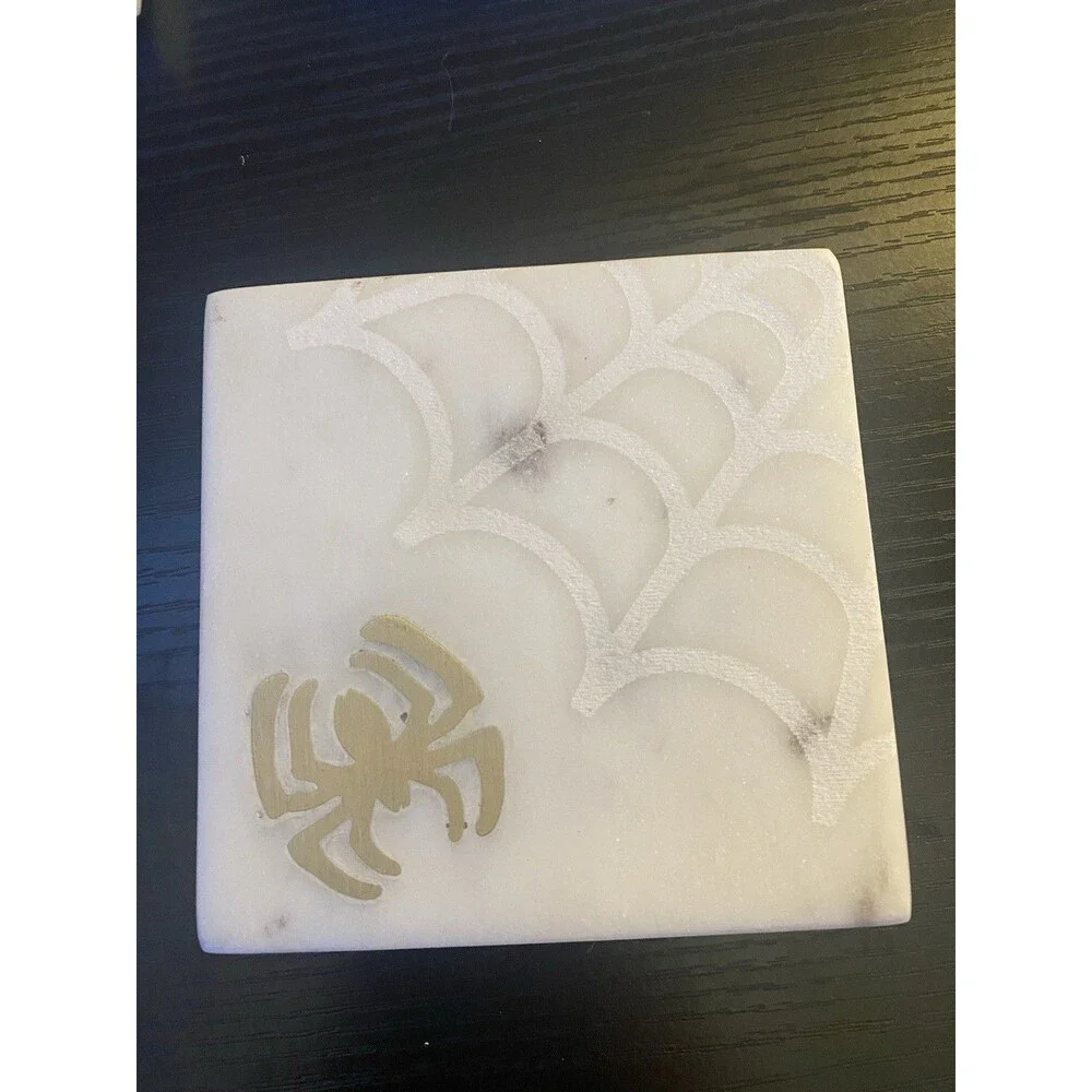 Coaster set of 4 Spooky Hallow spider and webb square heavy Marble coasters 4X4